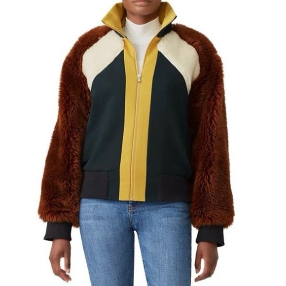 Sea New York Combo Faux Fur Track Jacket Coat - Sz Medium - Picture 1 of 8